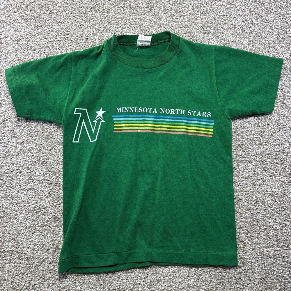 Vintage Minnesota North Stars Shirt Boys Small Green NHL Hockey Velva Sheen 80s